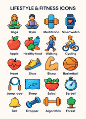 Active Lifestyle and Wellness Icons  Fitness, Nutrition, and Mindfulness Pack