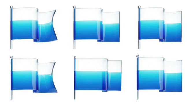 Symbolic graphic flags depicting water tilted on a plain white background illustrating concepts like purity or hydration Possible use advertisement