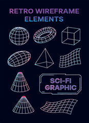 Retro Wireframe Elements Neon Sci-Fi Geometry Pack