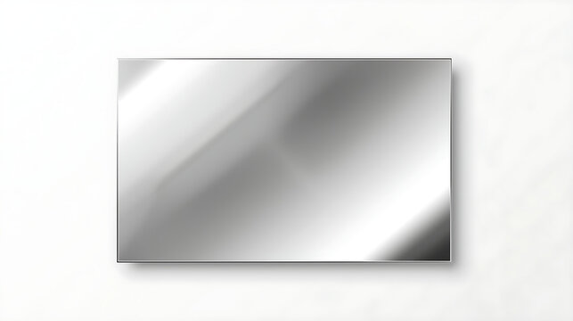 A polished, mirror-like rectangular sheet of reflective silver metal or glass, centered on a white background, features subtle gradients and shine.