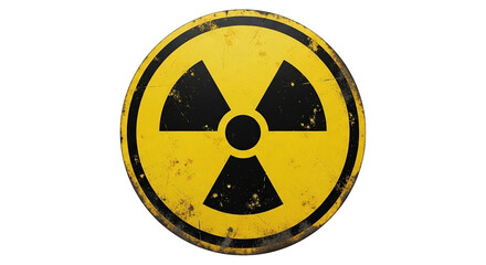Distressed yellow and black trefoil radiation warning sign conveying hazard with texture effects