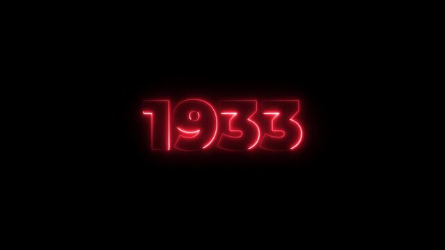 1933 neon line text. Abstract 1933 neon text animation, Glowing neon number text background 4k animation. Concept of counting years. Past year technology concept.