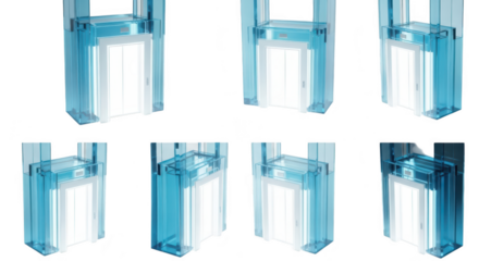 Glass elevator open door in a building bright light concept of access movement modern design interior decor