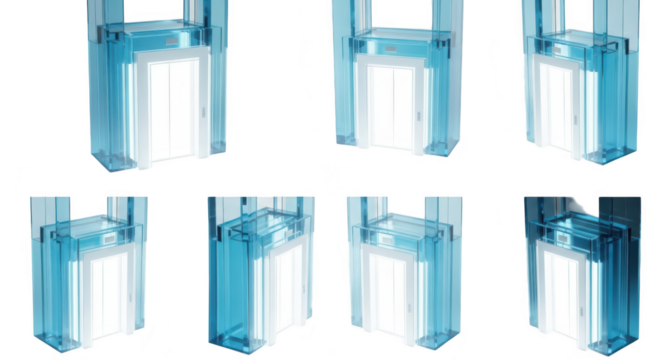 Glass elevator open door in a building bright light concept of access movement modern design interior decor