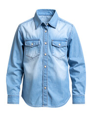 Boy's fashion clothes, child's denim shirt isolated object. Kid's apparel, textile object.