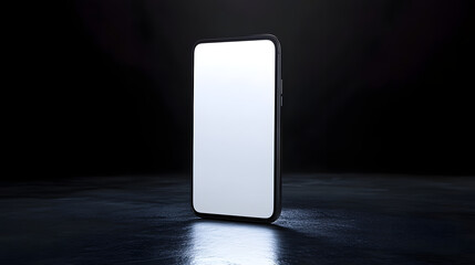 Sleek Smartphone Silhouette: An elegant smartphone with a clean, illuminated screen, stands poised on a dark, polished surface, exuding modern sophistication and technological prowess.