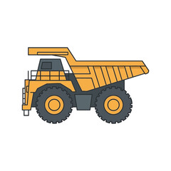Yellow dump truck side view illustration on a white background.