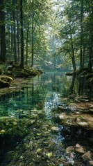 Fototapeta premium Tranquil forest stream with reflections