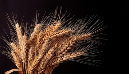 fresh wheat grain stalk against black backdrop agriculture farming harvest bread crop nutrition food