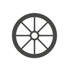 Obraz premium A simple dark gray wheel with spokes isolated on a white background.