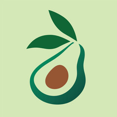 Abstract Avocado Silhouette with Leaves and Seed on Light Green Background fruit food