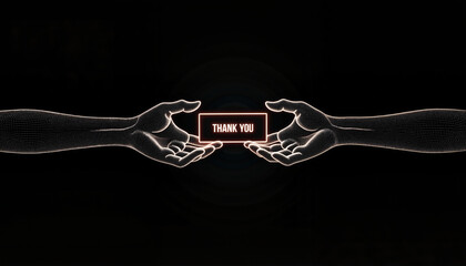 Two hands passing a thank you card in dark background for International Doctors Day  