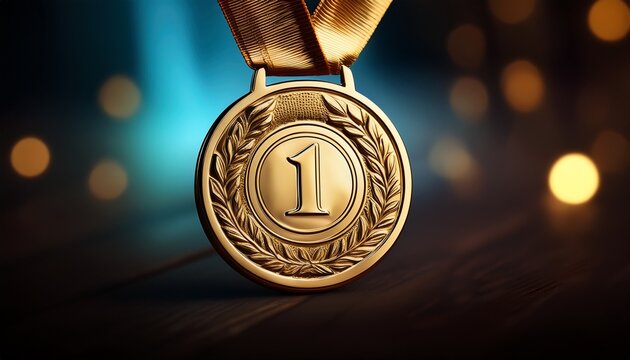 a gold medal with a ribbon