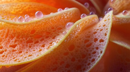 Close-up of textured orange petals with dew drops