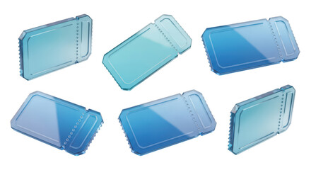 Transparent blue tickets on a white background scattered indicating entry admission or event passes