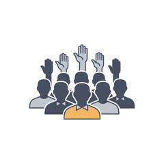 Group of people raising hands illustration on a black background.