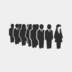 Silhouetted figures of people in suits standing in a row.