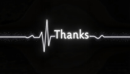Abstract heart monitor line forming the word “Thanks” on black background  