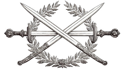 Crossed Swords In Laurel Wreath Emblem
