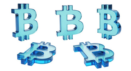 Obraz premium Transparent blue cryptocurrency symbols scattered on white suggesting growth innovation and the digital economy's potential Ideal for finance technology and investment themes