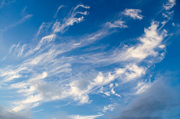 Beautiful fluffy white clouds on blue clear sky