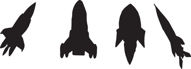 Space Rocket Silhouette Vector Collection,Startup Launch and Space Mission Icons
