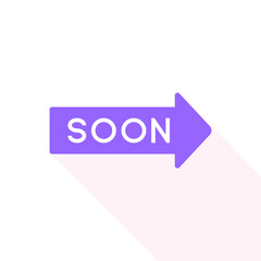 SOON Text on Purple Arrow with Long Shadow