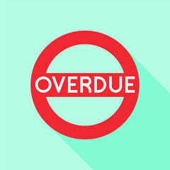 OVERDUE Alert Badge in Red Circle with Cyan Background