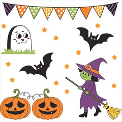 Halloween. Halloween Icon Set. Halloween set clipart vector. Halloween Flat Design Icon Set. Set of Halloween Pumpkins Silhouette. Halloween cartoon vector.