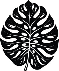 Monstera Leaf Black and White Tropical Plant Silhouette