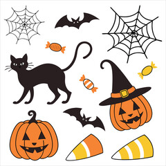 Halloween. Halloween Icon Set. Halloween set clipart vector. Halloween Flat Design Icon Set. Set of Halloween Pumpkins Silhouette. Halloween cartoon vector.