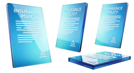 Glass insurance policy documents scattered on a reflective white surface showcasing contract and financial security concepts