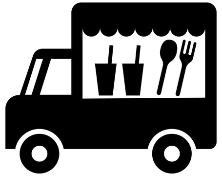 移動販売キッチンカーのアイコンイラスト白黒2