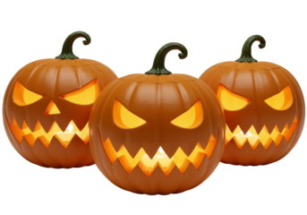 Three Glowing Jack-O'-Lanterns – Spooky Halloween Ambiance
