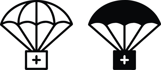 Medical Parachute Supply Drop Icon – Vector Emergency First Aid Delivery Symbol