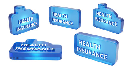 Blue 3D Health Insurance block shapes displayed on a clean white surface suitable for presentations or brochures