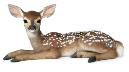 Baby Deer Lying Down Against White Background