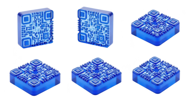 Digital blue QR codes displayed on white backdrop possibly for data access connecting to information or promotional purposes - Powered by Adobe