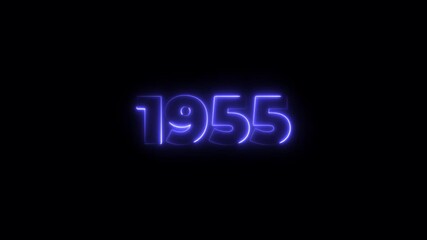 1955 neon line text. Abstract 1955 neon text animation, Glowing neon number text background 4k animation. Concept of counting years. Past year technology concept.