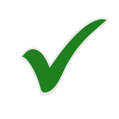 Vector illustration of a green check mark icon with a minimalist style and subtle gray outline on a white background. This symbol represents approval, verification, success, or the "completed" status.