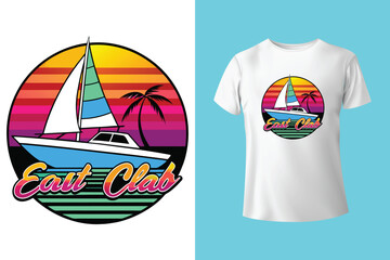East Dock yachting company sailing team cute vintage vector print for children kid boy marine wear tee shirt