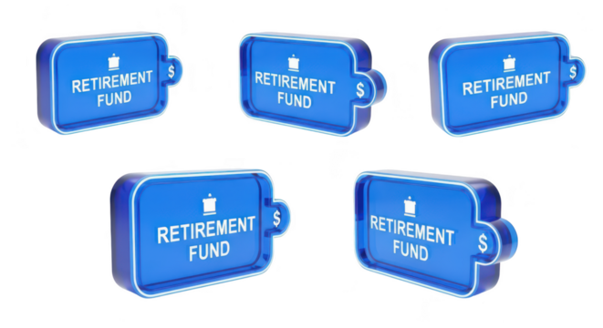 Blue 3D Retirement Fund sign floating money symbol included white background symbolizing financial planning and investment for future