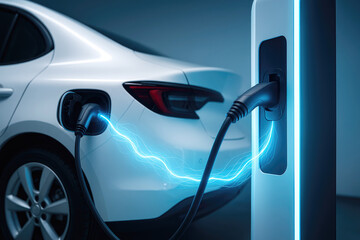 Electric car charging at a station during the evening, highlighting the growing trend of sustainable transportation technology