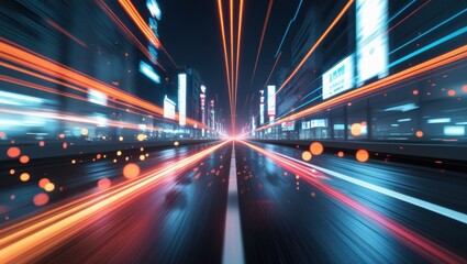 Futuristic City Street with Light Streaks Urban Speed and Motion at Night
