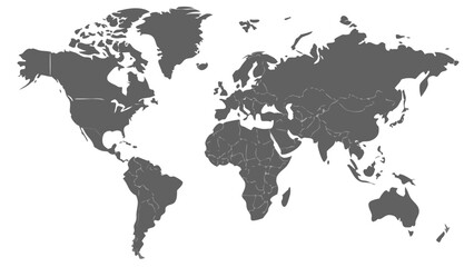 Grey Blank World Map Template in Flat Minimal Style for Global Projects