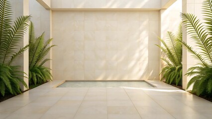 Fototapeta premium Serene pathway with lush greenery leading to a tranquil water feature