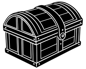 Old wooden treasure chest with metal straps silhouette
