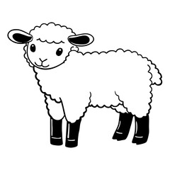 Cute cartoon sheep standing in a field silhouette