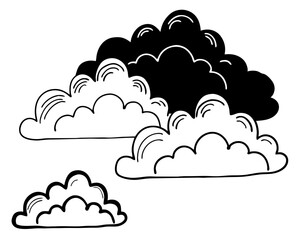 Dark and light fluffy clouds in silhouette style