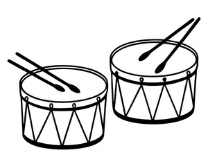 Two marching band drums with drumsticks silhouette
